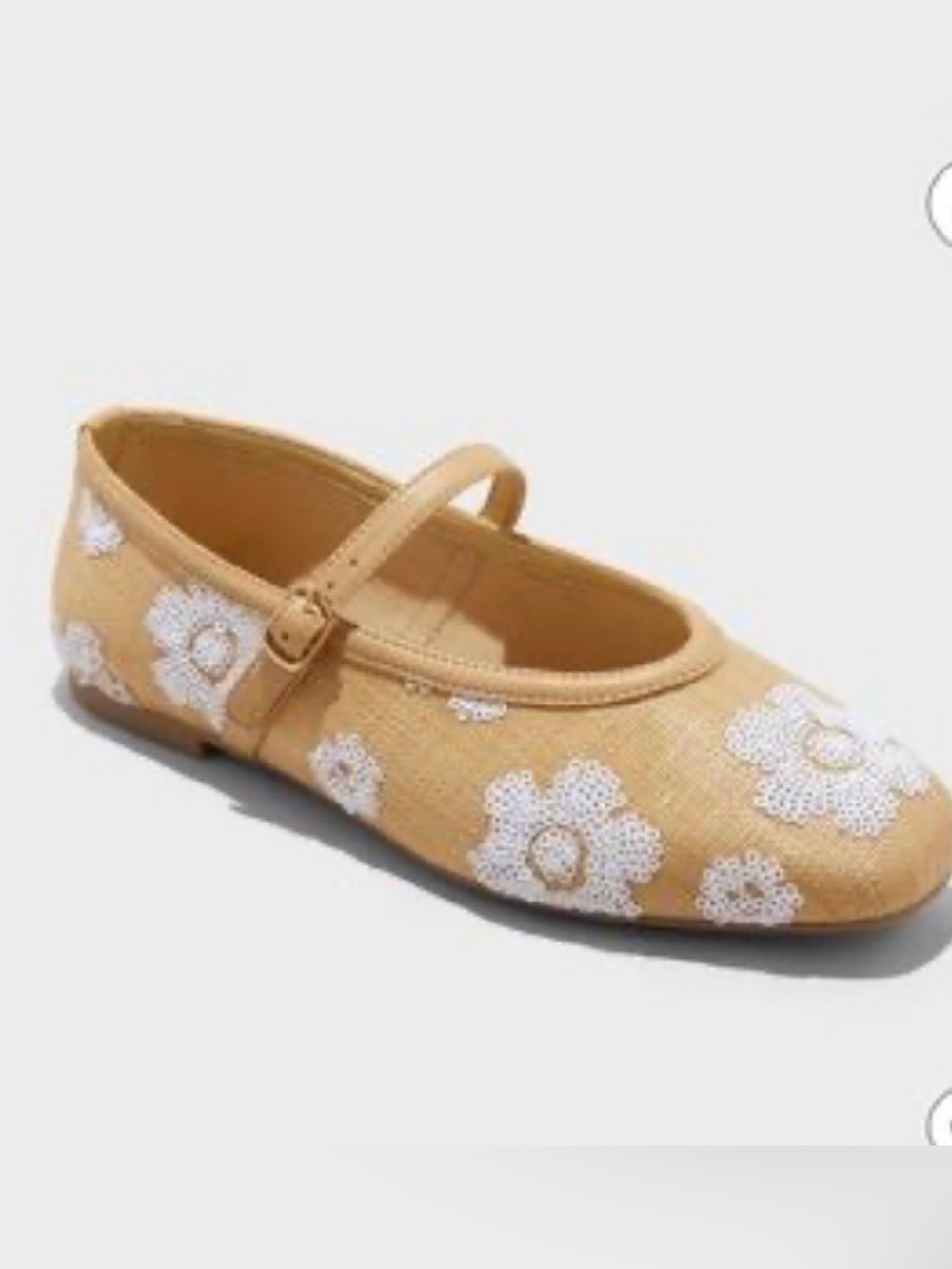 A NEW DAY Issa Tan Raffia Sequin Flower Daisy Mary Jane Flats SZ 8 new